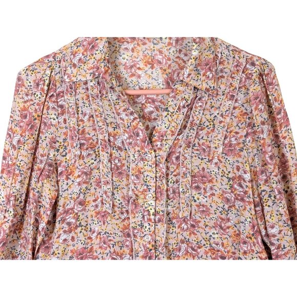 Indigo Rose Women size M Floral Button Up Ruffle Cottagecore Bohemian Top Soft - Picture 3 of 10